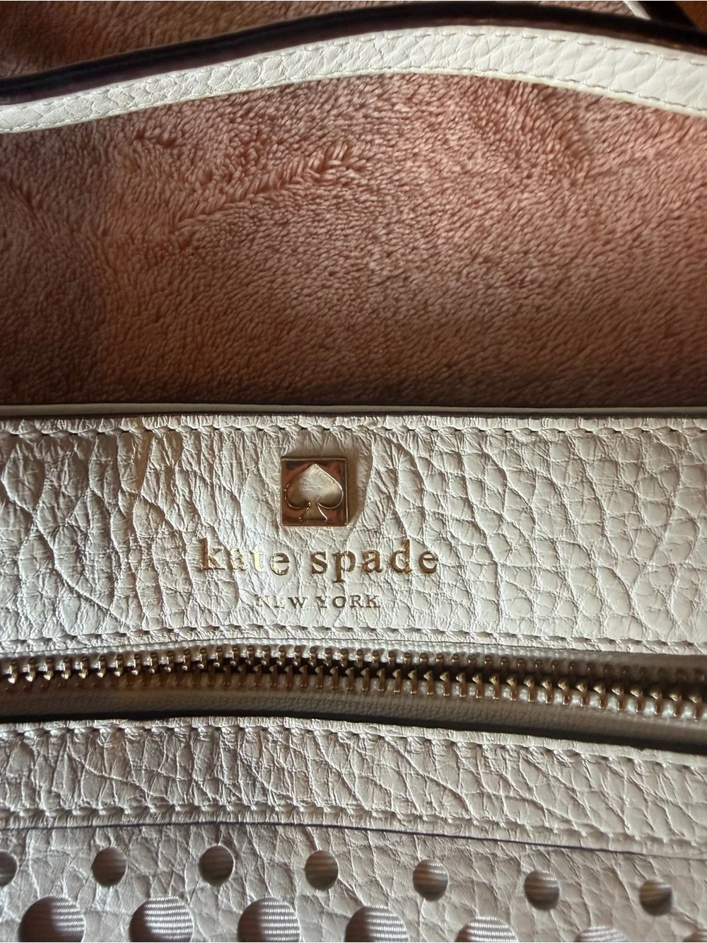 kate spade White Perforated Leather Crossbody with Gold Hardware
